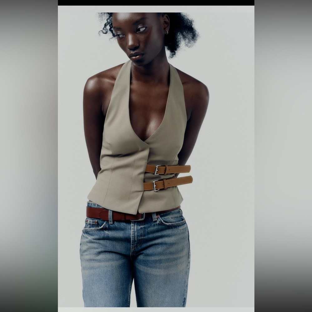 NWT  Zara Belted Halter Vest Size Large Color Taupe/ Brown Sold Out!!